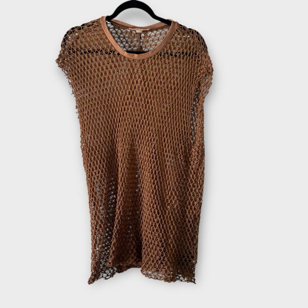 Urban Outfitters brown/tan crochet knit swimsuit coverup, size large - Picture 2 of 9